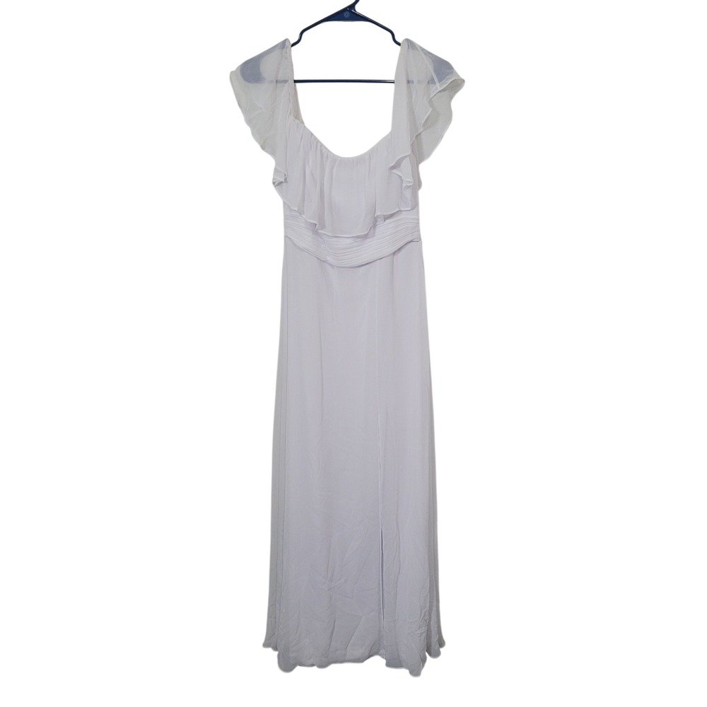 Ever Pretty US 4 Maxi Dress White Chiffon Ruffle Flutter Sleeve Formal Gown
